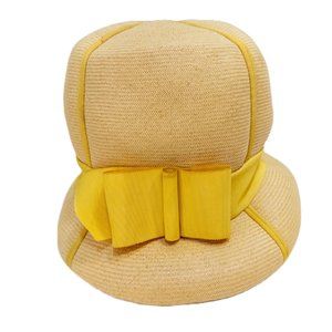Vintage Mr. John Jr Bubble Hat Straw Yellow Ribbon Tall Mod